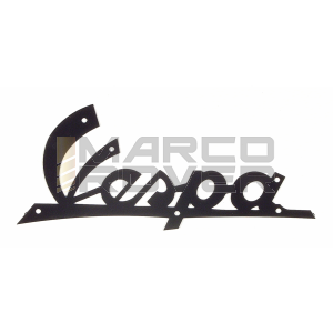 Targhetta , Scritta , " VESPA " Per lo Scudo Anteriore , Colore Nero , in Alluminio Sottile , Lunghezza 105 mm per Piaggio Vespa 125 VNB 1 , 2 , 3