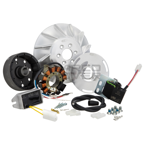 Electronic ignition SIP PERFORMANCE by VAPE, SPORT, for Vespa 125 GTR, TS, 150 Sprint Veloce, 200 Rally, PX, PE, Lusso, Cosa, flywheel approx.: 1660g CNC aluminum, 9 coils, 12 magnets, 12V, AC 110 watts, variable advance