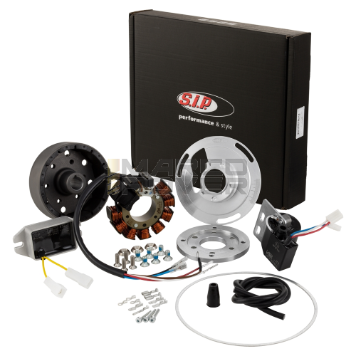 SIP PERFORMANCE by VAPE electronic ignition, SPORT, for Vespa 125 VN2, 150 VL, VB, flywheel approx.: 1250g steel, 9 coils, 12 magnets, 12V, AC 110 watts, variable advance