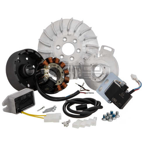 SIP PERFORMANCE by VAPE electronic ignition, STRADAL, for Lambretta DL/GP flywheel approx: 1650g CNC aluminum, 25mm cone, 9 coils, 12 magnets, 12V, AC 110 watts, fixed advance