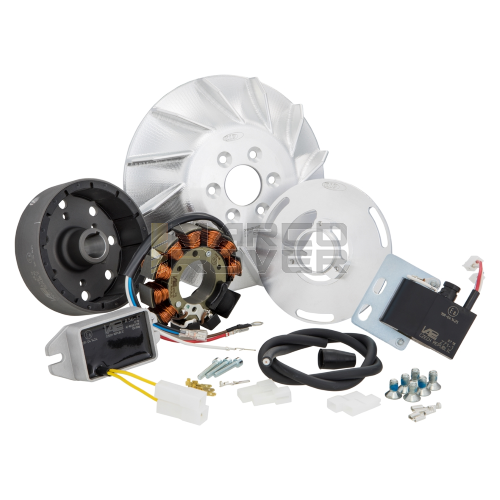 Accensione elettronica SIP PERFORMANCE by VAPE, STRADALE, per Vespa 125 GTR, TS, 150 Sprint Veloce, Super, 200 Rally, PX, PE, Lusso, Cosa, volano ca.: 1660g in alluminio CNC, 9 bobine, 12 magneti, 12V, AC 110 watt, anticipo fisso