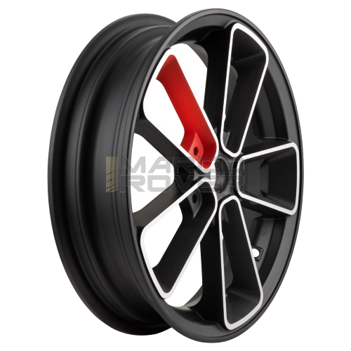 SIP SERIES PORDOI alloy wheel front and rear for Vespa 125-300cc GTS, GTS Super, GTV, GT 60, GT, GT L, 3.00-13", matte black, silver and red