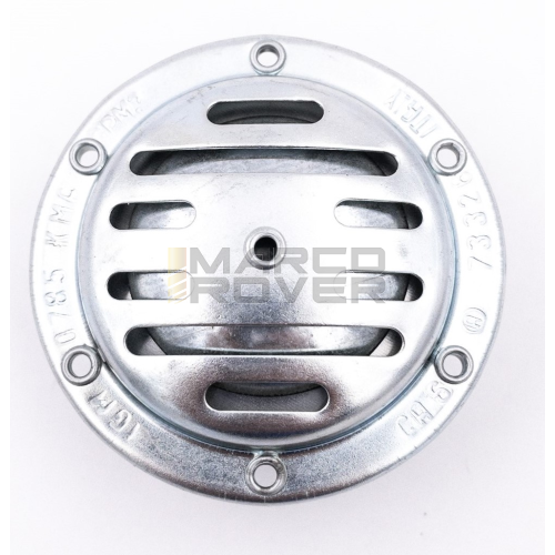 Horn Vespa 50, 90, 125 ET3 Primavera, VNB5-6, GT, GTR, TS, Super, GL, Sprint, Sprint V., Rally, Ã˜ 72 mm, fixing: 4 holes on Ã˜ 65 mm, Volt: 6V AC, galvanized, for models without battery