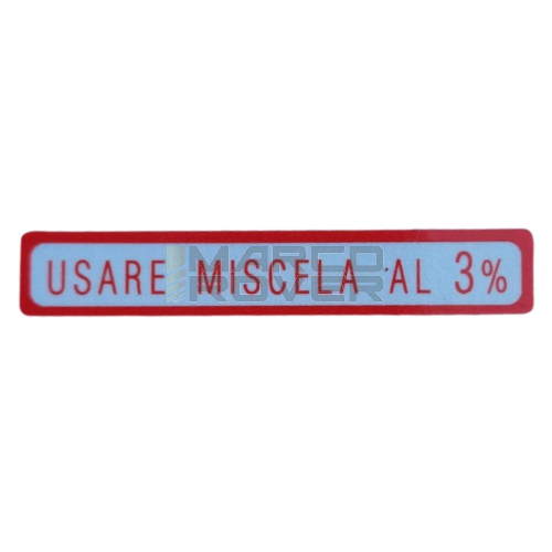 Adesivo "USARE MISCELA AL 3%" , 60 x 15 mm