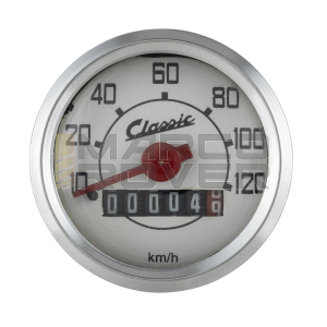 Contachilometri SIP manubrio foro tondo per Vespa 50 N , L , R - scala 120 km/h ,  sfondo bianco