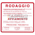 Adesivo "RODAGGIO" Vespa 50, 90, 125 ET3 Primavera, rosso