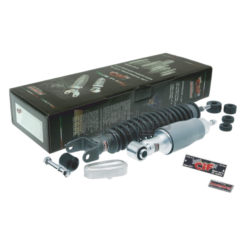 Kit coppia ammortizzatori NERI E GRIGI anteriore e posteriore "PER RESTAURATORE* per  VESPA PK 50 - PK 50 XL