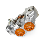 Pinza freno OTTOPUNTOUNO New Era - 4 pistoncini, radiale, interasse fori 84mm - alluminio CNC, argento e arancione