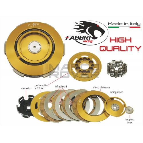Frizione FABBRI / CIF 12R "super racing" a 6/12/18 molle per vespa smallframe 50 90 Special L N R 125 primavera et3  PK, adatta anche per motori ape 