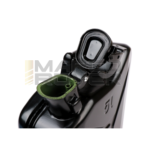 Tanica benzina 5 l - FA ITALIA - metallo nero compatibile con portapacchi Vespa largeframe Sprint , Rally , TS , GT , GTR , PX anteriore