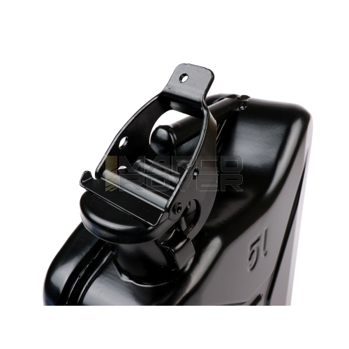 Tanica benzina 5 l - FA ITALIA - metallo nero compatibile con portapacchi Vespa largeframe Sprint , Rally , TS , GT , GTR , PX anteriore