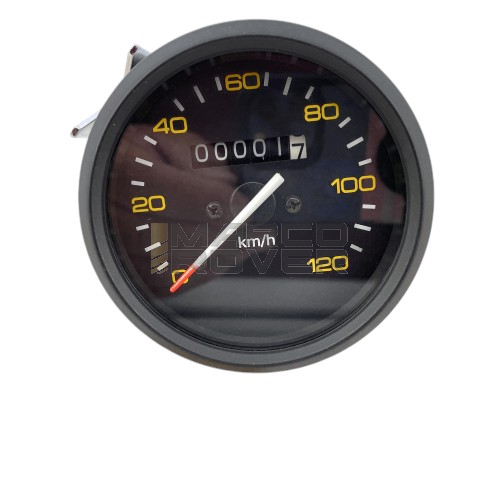 Contachilometri per VESPA  PX PE 80 125 150 200 prima serie  con cornice nera fondo scala 120km/h  Ø 85 