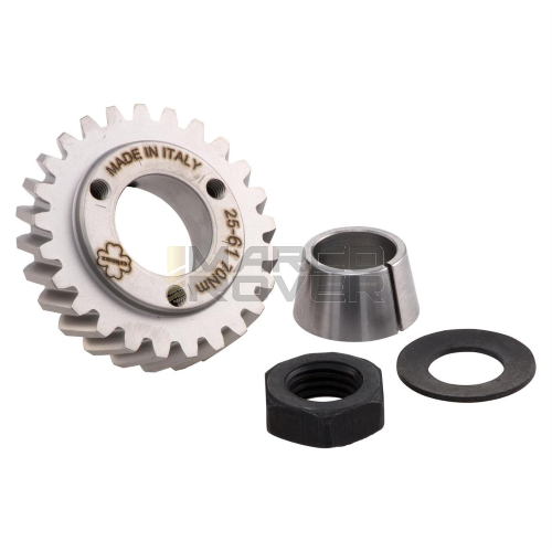 Pignone primaria z=25 CRIMAZ per rapporti 24-61 denti elicoidali Vespa 50, 90, 125 ET3 Primavera, PK, con cono