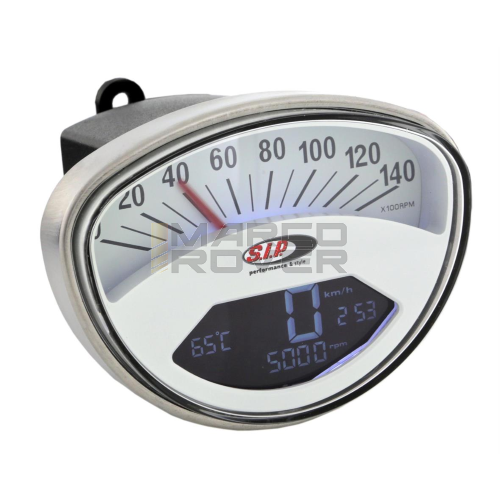 Contachilometri e contagiri SIP 2.0 per Vespa SS, 125 ET3 Primavera, GTR, Sprint Veloce, TS, Super, Rally, 14.000rpm, colore quadrante: bianco