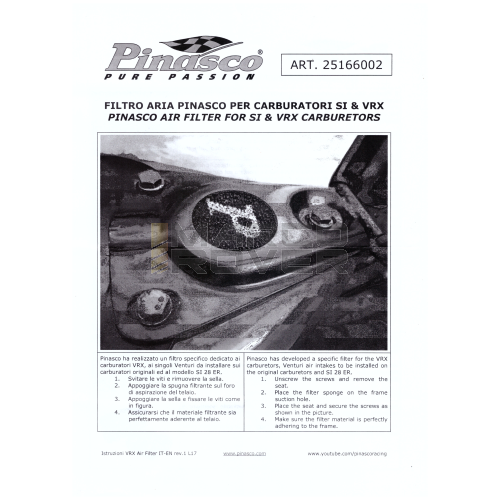 Filtro Aria Sottosella VRX Pinasco per Piaggio Vespa PX , PE , Rally , GL , GT , GTR , GS , VNB , VBB , COSA 