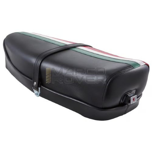 Sella Vespa Tricolore , Bandiera Italiana , Made in Italy , Nera con Serratura , Per Piaggio Vespa 50 Special , N , L , R , 125 , ET3 , Primavera 