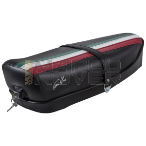Sella Vespa Tricolore , Bandiera Italiana , Made in Italy , Nera con Serratura , Per Piaggio Vespa 50 Special , N , L , R , 125 , ET3 , Primavera 