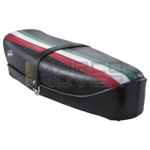Sella Vespa Tricolore , Bandiera Italiana , Made in Italy , Nera con Serratura , Per Piaggio Vespa 50 Special , N , L , R , 125 , ET3 , Primavera 