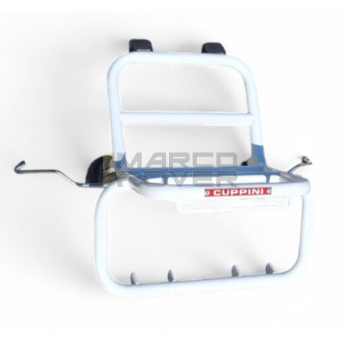 Portapacchi CUPPINI anteriore  BIANCO  ** CON PREDISPOSIZIONE FARETTI ** Per Piaggio Vespa SMALL FRAME tipo 50 Special , N , L , R, 125 ET3 , Primavera , Pk , HP