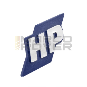 Targhetta " HP " da Applicare sul Bauletto Portaoggetti , Colore Blu - Argento per Piaggio Vespa PK 50 XL HP 